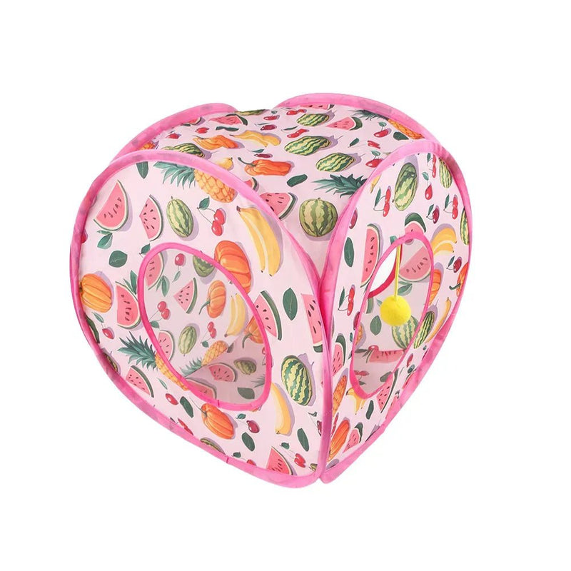 Cat Tunnel Toy Foldable Summer Fruit Square Play Tube - GreenFur