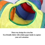 Cat Tunnel Toy Foldable Three Way Rainbow Interactive Play Tube - GreenFur