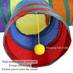 Cat Tunnel Toy Foldable Three Way Rainbow Interactive Play Tube - GreenFur