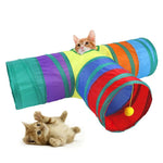 Cat Tunnel Toy Foldable Three Way Rainbow Interactive Play Tube - GreenFur