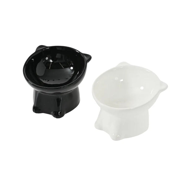 Ceramic Cat Bowl with Elevated Design and Tilted Neck Protection - GreenFur