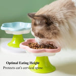Ceramic Flower Cat Bowl Food Water Dish Neck Protection Pet Feeding - GreenFur