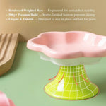 Ceramic Flower Cat Bowl Food Water Dish Neck Protection Pet Feeding - GreenFur