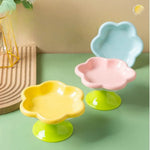 Ceramic Flower Cat Bowl Food Water Dish Neck Protection Pet Feeding - GreenFur