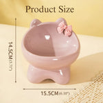 Ceramic Raised Cat Bowl Tilted Design Elevated Pet Feeding Dish - GreenFur