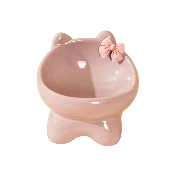 Ceramic Raised Cat Bowl Tilted Design Elevated Pet Feeding Dish - GreenFur