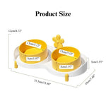Ceramic Tilted Double Pet Bowl Anti Spill Elevated Cat Dog Feeding Dish - GreenFur