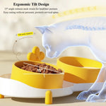 Ceramic Tilted Double Pet Bowl Anti Spill Elevated Cat Dog Feeding Dish - GreenFur