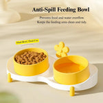 Ceramic Tilted Double Pet Bowl Anti Spill Elevated Cat Dog Feeding Dish - GreenFur