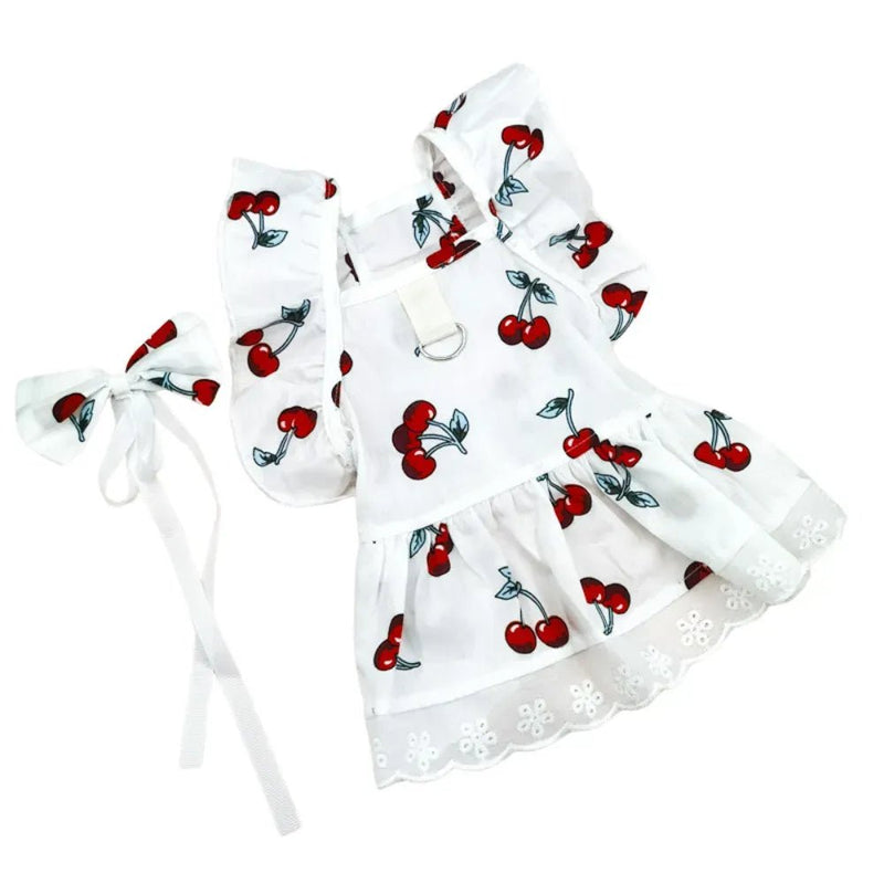 Cherry Print Pet Dress and Bow Tie Set - GreenFur