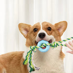 Chew - Resistant Pet Dog Cotton Rope Chew Toy with TPR Ring - GreenFur