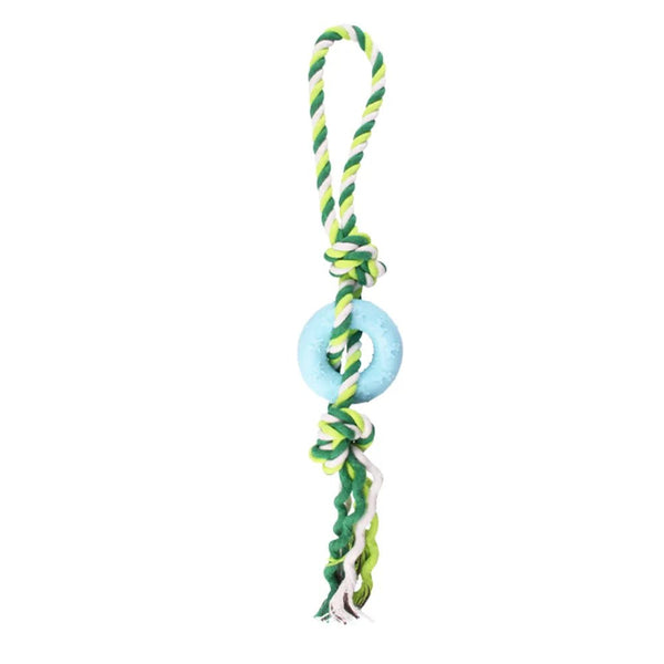 Chew - Resistant Pet Dog Cotton Rope Chew Toy with TPR Ring - GreenFur