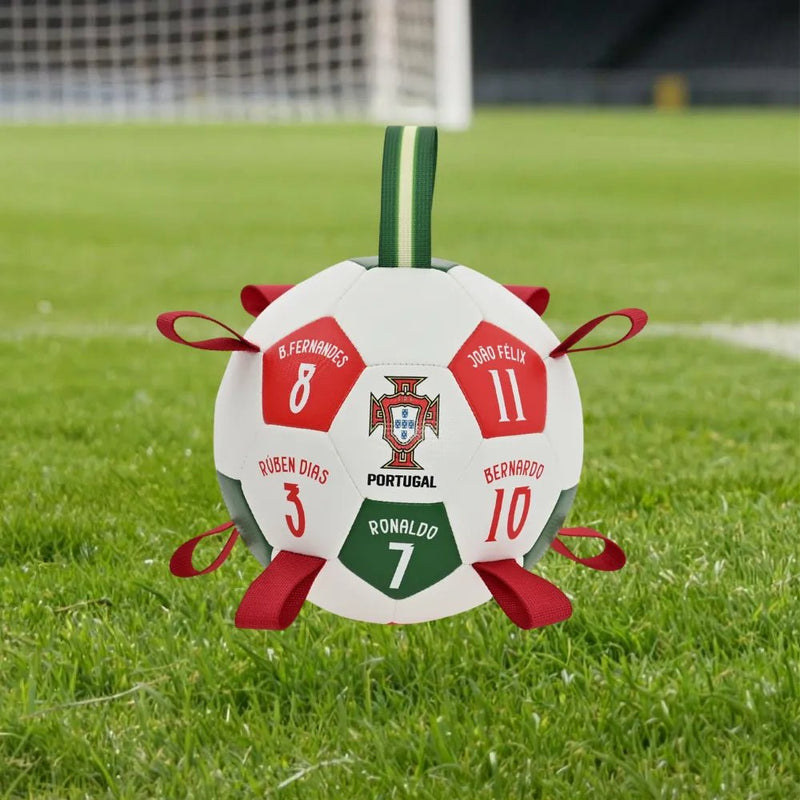 Chew Resistant PU and Webbing FPF Interactive Soccer Ball Dog Toy - GreenFur