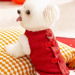 Chinese Red Knot Buttons and Cotton Padding Cozy Pet Jacket - GreenFur