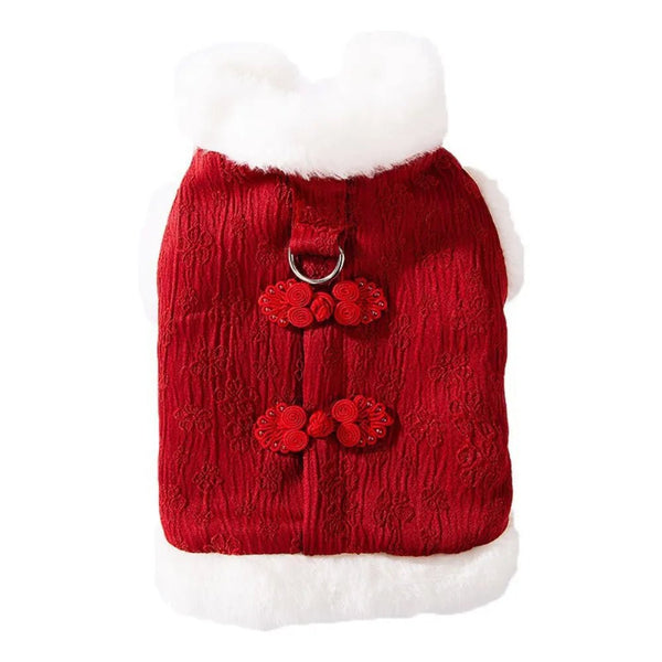Chinese Red Knot Buttons and Cotton Padding Cozy Pet Jacket - GreenFur