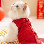 Chinese Red Knot Buttons and Cotton Padding Cozy Pet Jacket - GreenFur