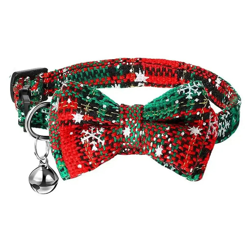 Christmas Cat Collar Breakaway with Cute Bow Tie and Bell for Kitty - GreenFur