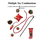 Christmas Cat Toy Set Festive Cat Teaser Wand Interactive Play - GreenFur