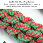Christmas Cotton Rope Dog Toy Dumbbell with Tennis Ball - GreenFur