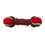 Christmas Cotton Rope Dog Toy Dumbbell with Tennis Ball - GreenFur