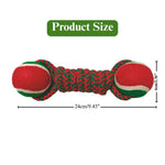 Christmas Cotton Rope Dog Toy Dumbbell with Tennis Ball - GreenFur