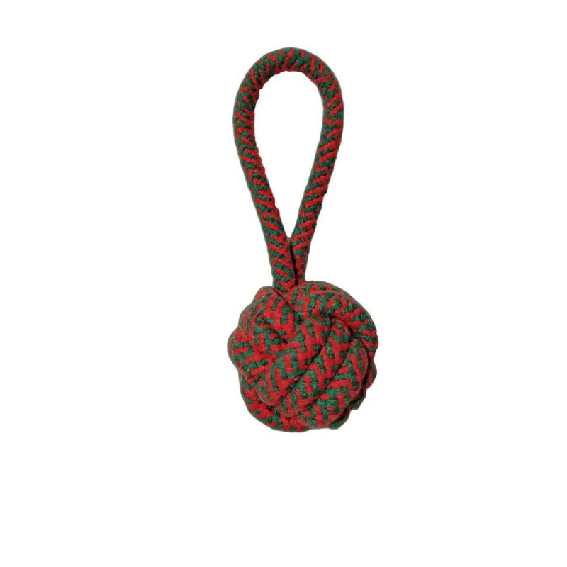 Christmas Cotton Rope Dog Toy Single Ear Ball - GreenFur