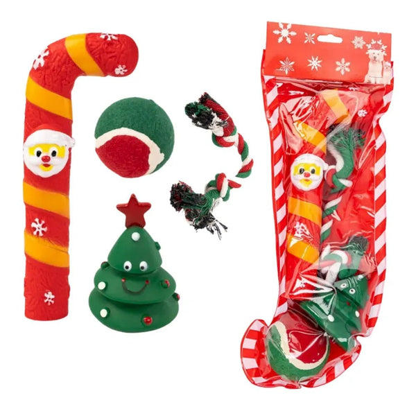 Christmas Dog Toy Gift Box Rope Vinly Tree and Candy Cane - GreenFur