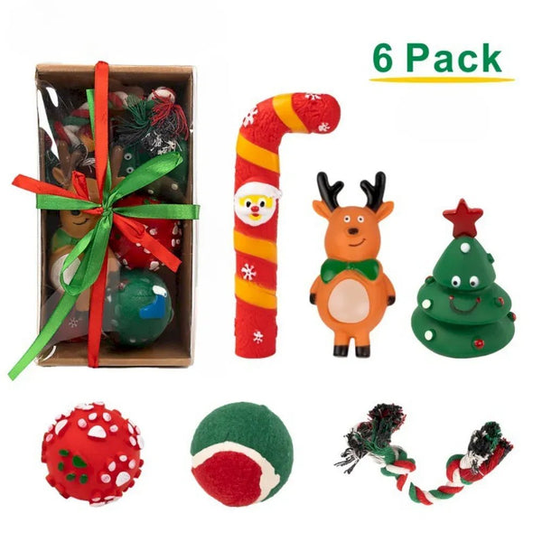 Christmas Dog Toy Gift Box Set Rope Balls and Figures - GreenFur