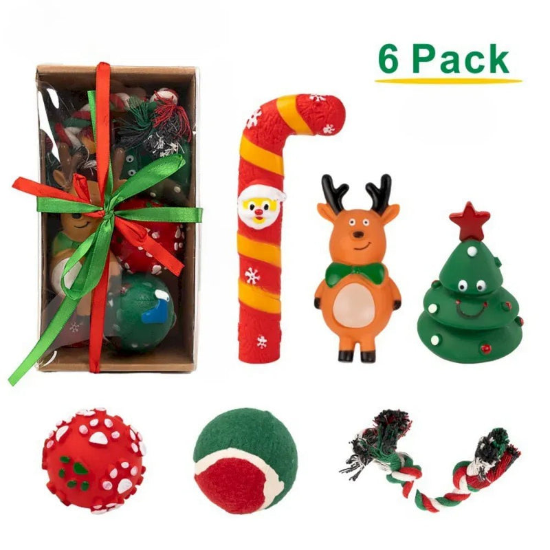 Christmas Dog Toy Gift Box Set Rope Balls and Figures - GreenFur
