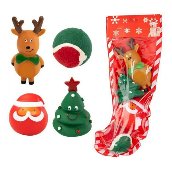 Christmas Dog Toy Gift Box Vinly Tree and Santa - GreenFur