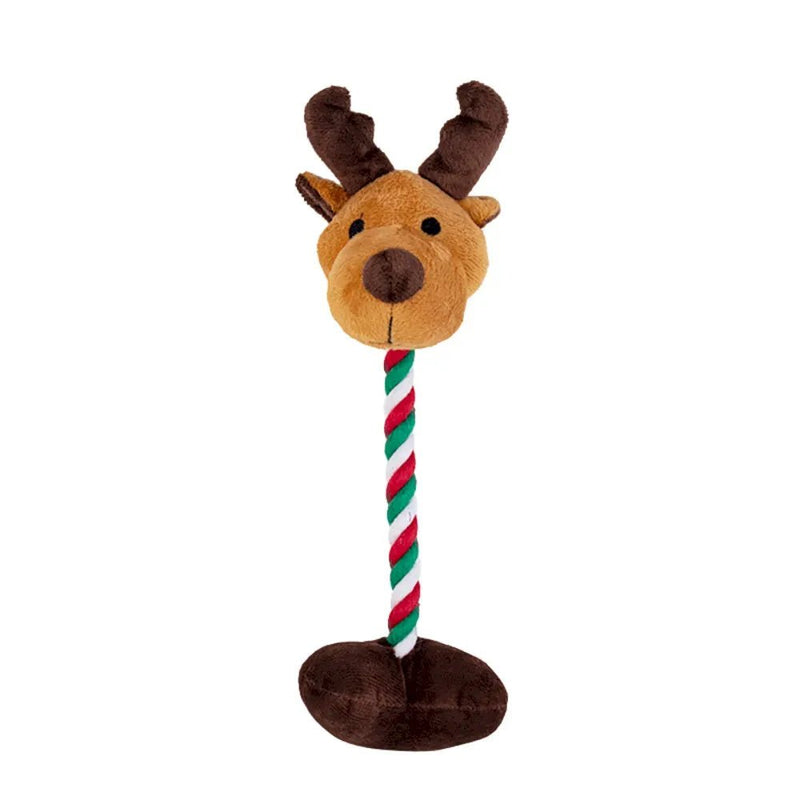 Christmas Dog Toy Squeaky Plush Reindeer with Cotton Rope - GreenFur