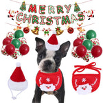 Christmas Pet Party Decoration Set with Hat Bib Banner and Balloons - GreenFur