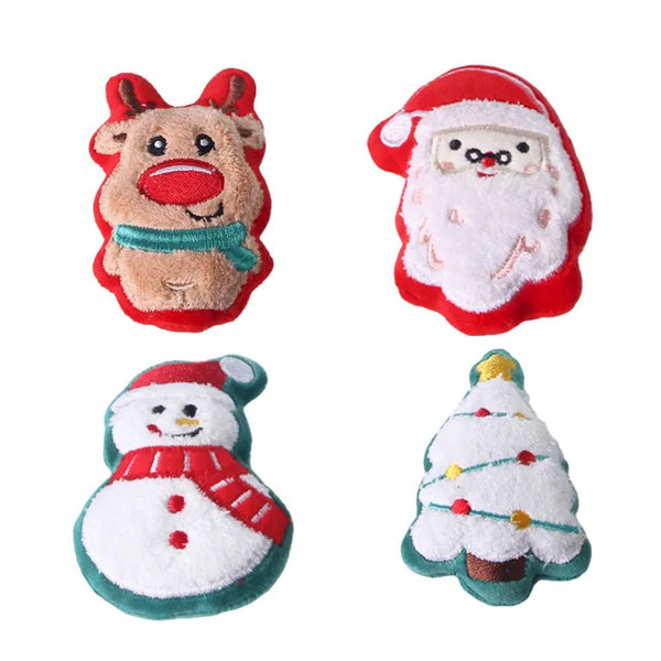 Christmas Plush Cat Toy Set Santa Claus Chew Play - GreenFur