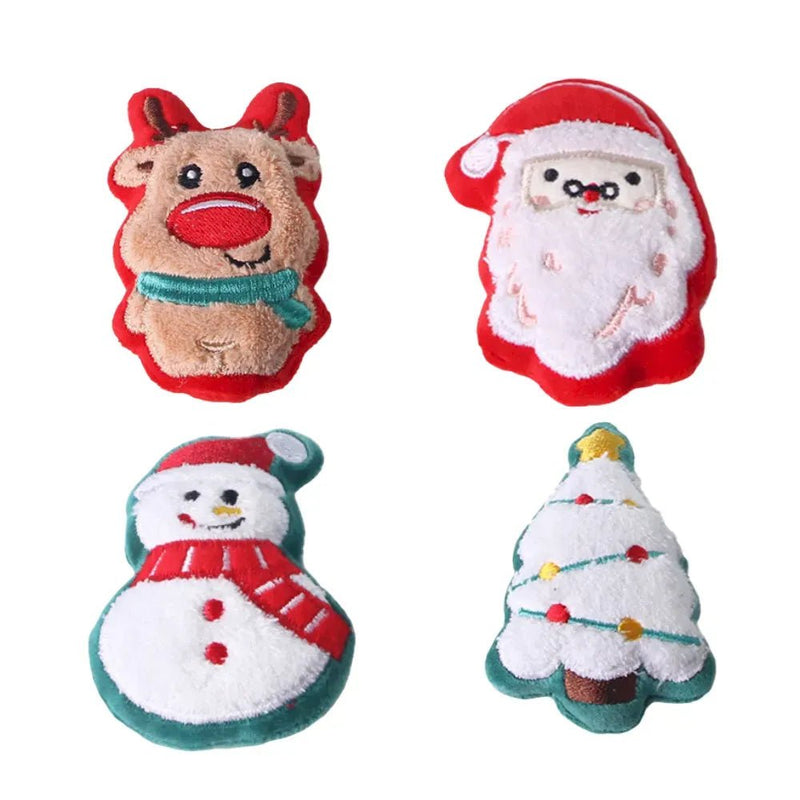Christmas Plush Cat Toy Set Santa Claus Chew Play - GreenFur