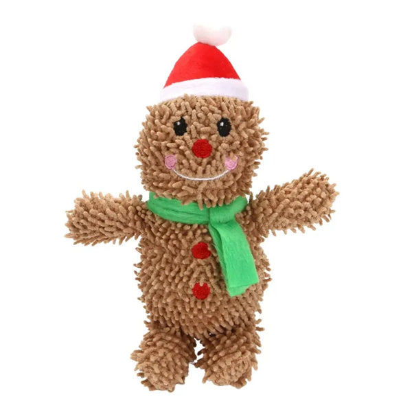 Christmas Plush Squeaky Dog Toy Set Santa Reindeer and Gingerbread Man Design - GreenFur
