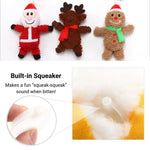 Christmas Plush Squeaky Dog Toy Set Santa Reindeer and Gingerbread Man Design - GreenFur