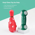 Christmas Squeaky Dog Toys Snowflake Bone and Bowling Pin - GreenFur