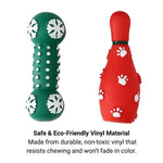 Christmas Squeaky Dog Toys Snowflake Bone and Bowling Pin - GreenFur