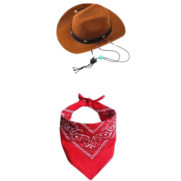 Classic Pet Cowboy Hat And Bandana Set Cat Dog Cowboy Costume - GreenFur