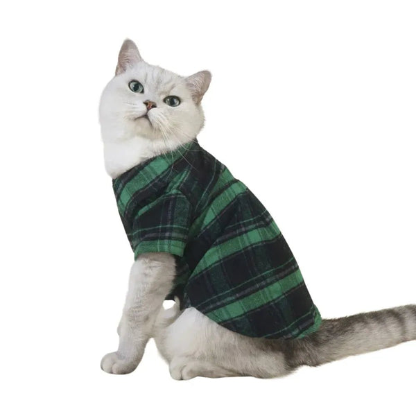 Classic Soft Plaid Clothes Cat Shirt T-Shirt - GreenFur