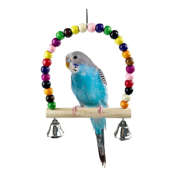 Colorful Beaded Bird Swing Toy with Bells - GreenFur