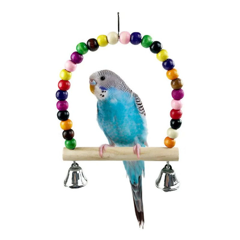 Colorful Beaded Bird Swing Toy with Bells - GreenFur