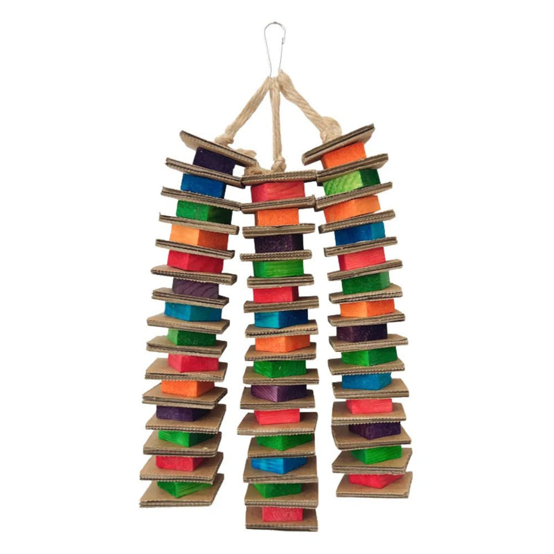 Colorful Cardboard and Wood Block String Bird Chew Toy - GreenFur