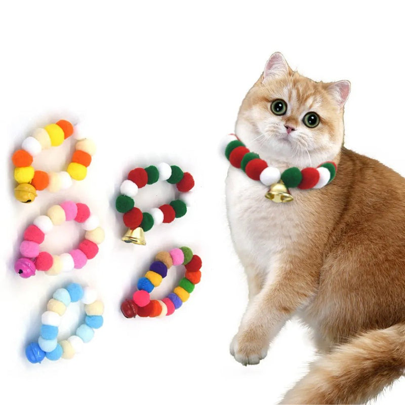 Colorful Fluffy Pom - Poms Plush Pet Collar with Bell - GreenFur