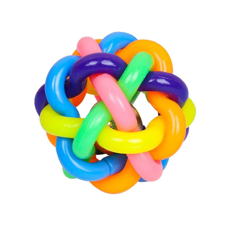 Colorful Interactive Knitted PVC Ball Dog Toy with Bell - GreenFur