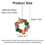 Colorful Rattan Ball and Corn Husk Hanging Ring Bird Toy - GreenFur