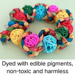 Colorful Rattan Ball and Corn Husk Hanging Ring Bird Toy - GreenFur
