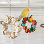 Colorful Rattan Ball and Corn Husk Hanging Ring Bird Toy - GreenFur