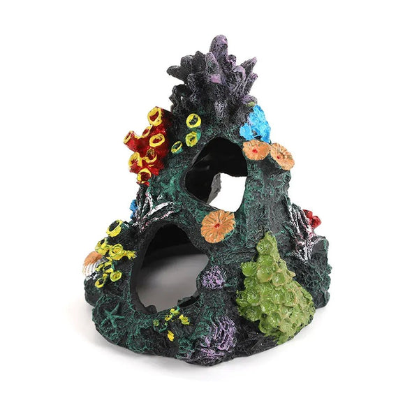 Colorful Resin Coral Reef Rock Aquarium Ornament Multi - Hole Landscape Decor - GreenFur