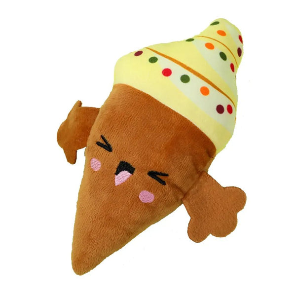 Colorful Squeaky Ice Cream Cone Plush Dog Toy - GreenFur